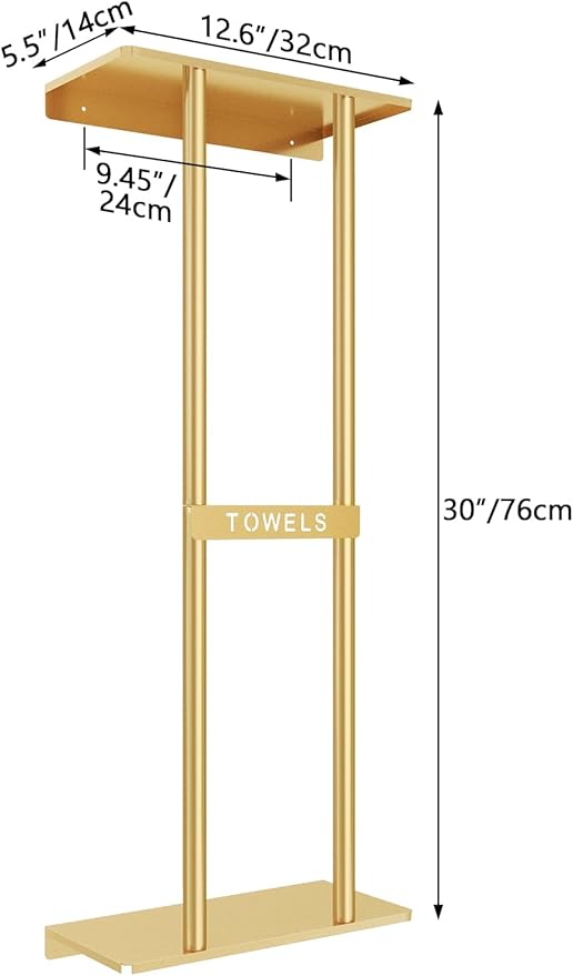 Bathroom Towel Storage Rack for Bathroom, 30 inch Towel Racks Wall Mounted with Shelf Can Holds 6 Large Towels, Wall Towel Rack for Rolled Towels, Gold