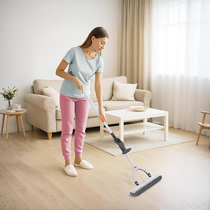 Superio Miracle Microfiber Self-Wringing Flat Mop with Telescopic Handle & Replacement Pad - Lightweight, Heavy-Duty Mop for Hardwood, Tile, Laminate & Walls - Grey