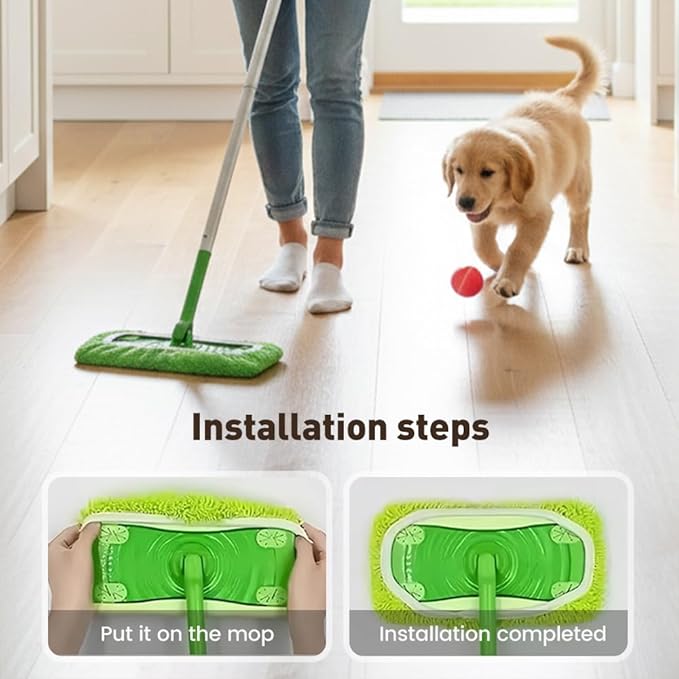 Reusable Mop Pads, Reusable Microfiber Mop Pads Compatible with Sweeper Mops, Replacement Wet Mopping pad Refills & Washable Dry Sweeping Cloths for Surface/Hardwood Floor Cleaning (Green-3PCS)