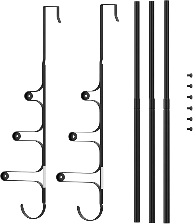 Over The Door Towel Rack, Extendable Triple Towel Storage Holder with Hooks, 24.02 Inches Towel Bar Hanger Towel Racks for Bathroom (Black)