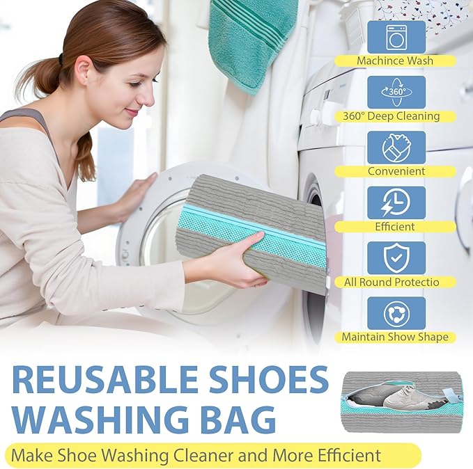 (2+4pcs) Large Shoes Washing Machine bags .Reusable Shoe Cleaning Bags for Washer and Dryer, 2pcs Clean Laundry Bags for Tennis Shoes and Sneaker. 4 Extra Large Non-woven Storage Bags included