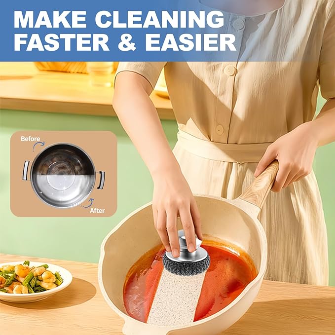 10Pcs Steel Wool Scrubber, Steel Wool Pads with 2Pcs Handle, Stainless Steel Scrubber for Dishes, Kitchen, Cleaning, Stoves, Pots and Pans, Grill, Wash Sink, Cleaning Dishes