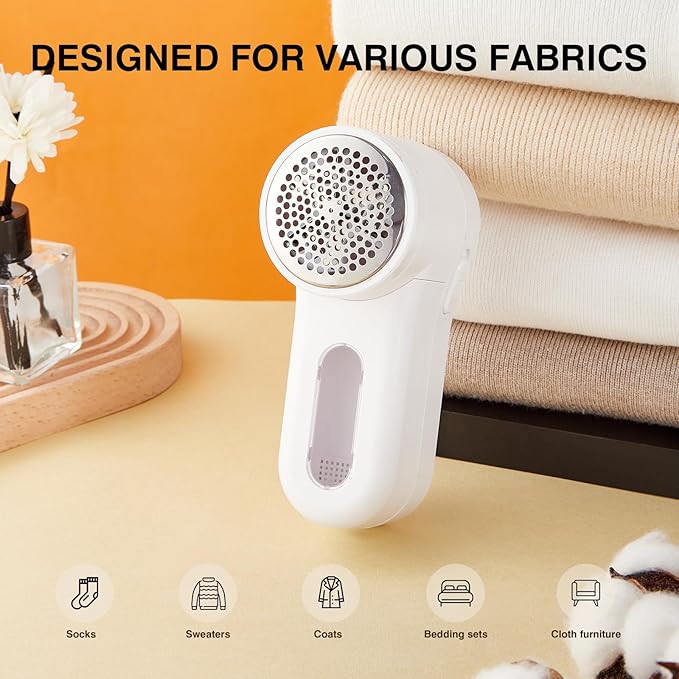 Fabric Shaver, Lint Remover Rechargeable, Electric Portable Sweater Defuzzer Digital LED Display to Remove Pilling for Clothes, Furniture, Sweater, (White with Five Shaver Blades)
