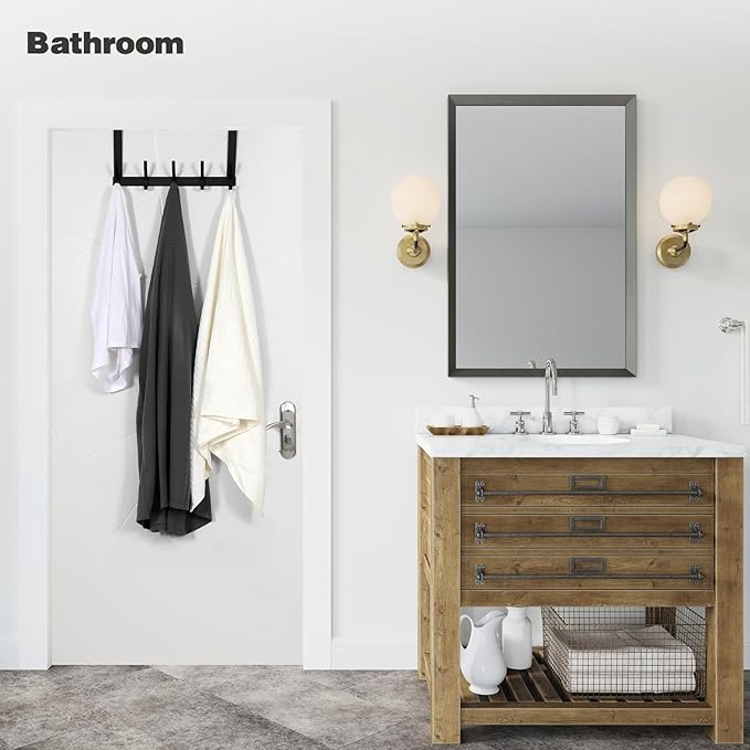Over The Door Hooks, Door Hanger Hooks for Hanging, Over The Doors Towel Racks for Bathroom with 10 Coat Hook, Coat Rack Bathroom Accessories(1 Pack, Black)