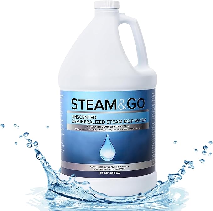 Steam & Go Demineralized Water Cleaning Solution for Floor & Multi-Surface Steam Cleaners - Compatible for All Steam Mops - Unscented, 128 oz