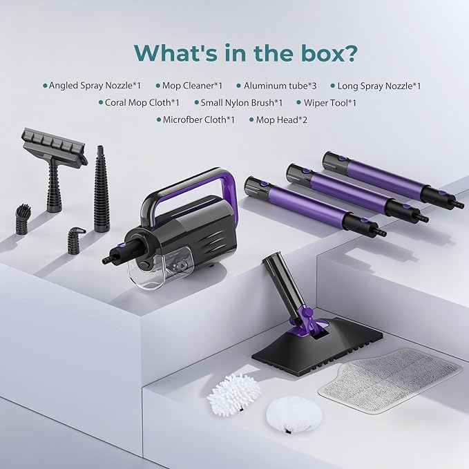 Steam Mop, Steam Cleaner with 400ML Water Tank, 2 Washable Pads, 23FT Power Cable floor steamer, Detachable Steam Mops for sealed Hard Floors, Marble, Stone, Hardwood (Lavender)