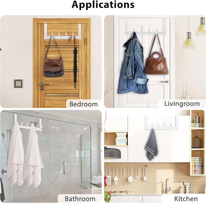 Over The Door Hooks, Door Hanger Hooks for Hanging, Over The Doors Towel Racks for Bathroom with 12 Coat Hook, Coat Rack Bathroom Accessories(2 Pack, White)