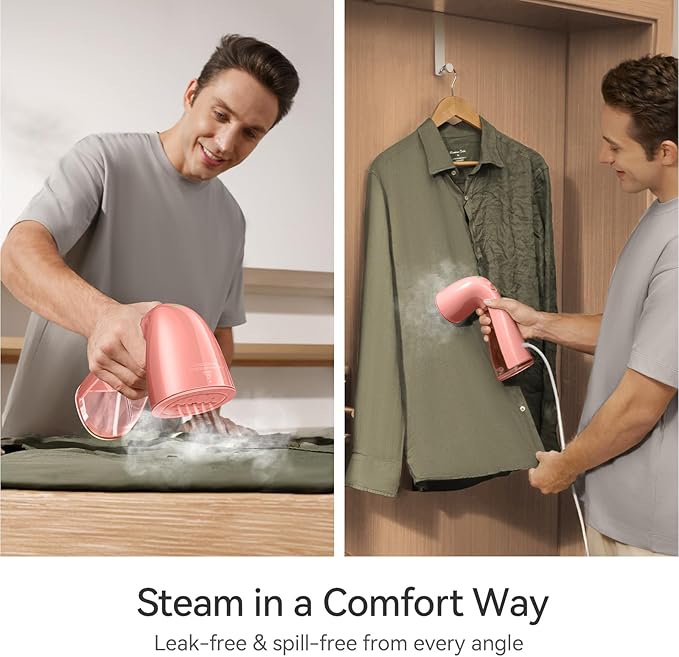 HiLIFE Steamer for Clothes, 1100W Clothes Steamer, Fast Wrinkle Removal with Large 300ml Tank, Ideal for All Fabrics, Easy to Use, Compact and Portable Travel Garment Steamer-Pink