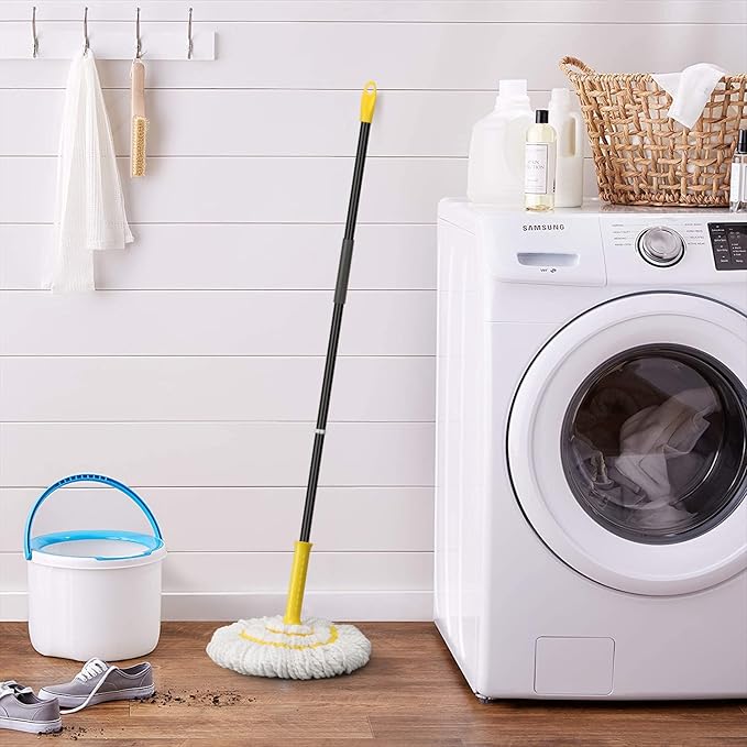 Self-Wringing Twist Mops with 1 Extra Refill, Microfiber Mops for Floor Cleaning with 57 " Long Handle, Easy Wringing Floor Mop for Hardwood Commercial Household Clean (1 Handle & 2 Mop Heads)