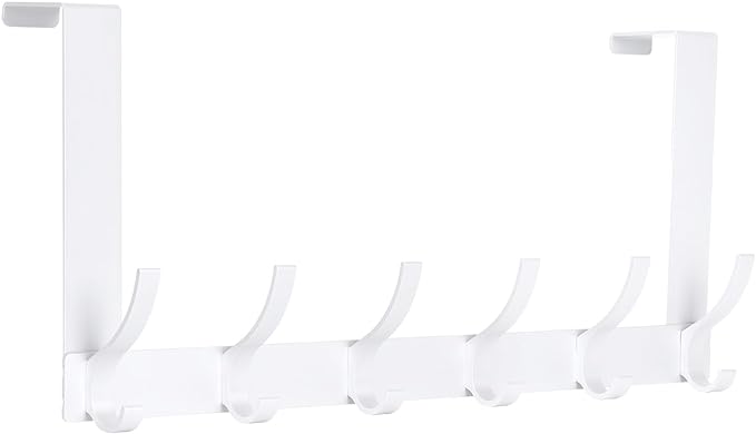 Over The Door Hooks, Door Hanger Hooks for Hanging, Over The Doors Towel Racks for Bathroom with 12 Coat Hook, Coat Rack Bathroom Accessories（1 Pack, White）