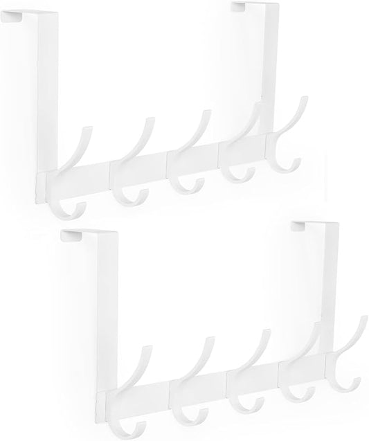Over The Door Hooks, Door Hanger Hooks for Hanging, Over The Doors Towel Racks for Bathroom with 10 Coat Hook, Coat Rack Bathroom Accessories（2 Pack, White）