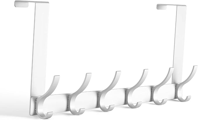 Over The Door Hooks, Door Hanger Hooks for Hanging, Over The Doors Towel Racks for Bathroom with 10 Coat Hook, Coat Rack Bathroom Accessories（1 Pack, Silver）