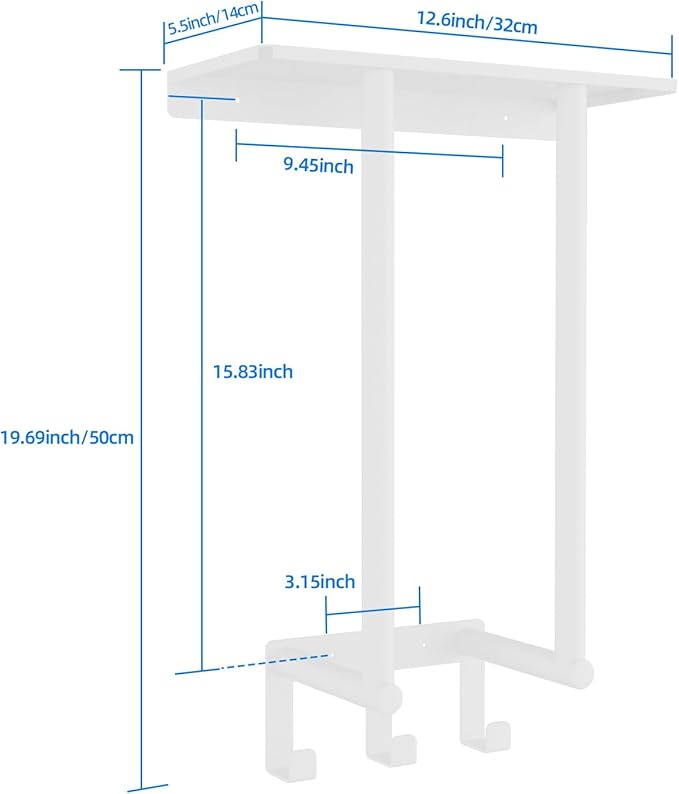 Towel Rack with Shelf and 3 Hooks, Bethom Towel Holders for Bathroom Wall Mounted, Metal White Towel Racks can Hold 3 Large Bath Sheets Blanket