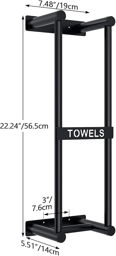 Towel Racks for Bathroom Wall Mounted, 22inch Wall Towel Rack for Rolled Towels, Towel Storage for Small Bathroom, Black