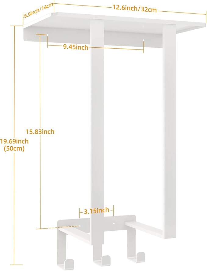 Towel Racks for Bathroom White, Bathroom Towel Rack with Shelf and 3 Hooks Wall Mounted, Towel Storage Rack for Small Bathroom