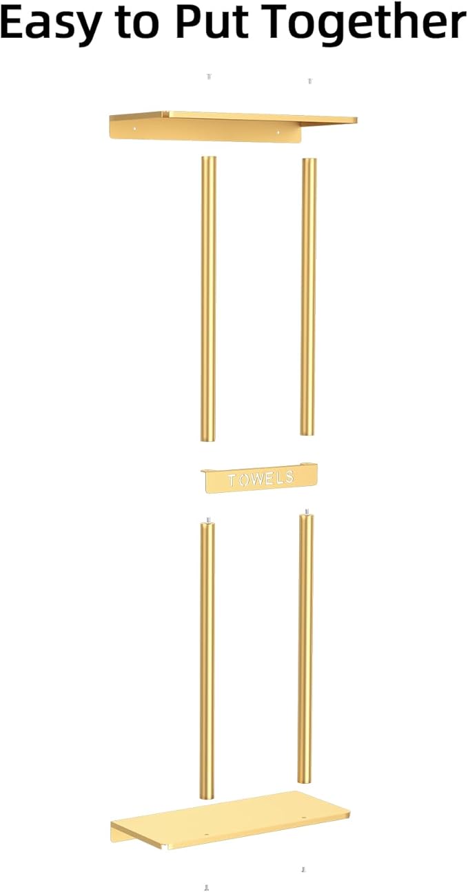 Bathroom Towel Storage Rack for Bathroom, 30 inch Towel Racks Wall Mounted with Shelf Can Holds 6 Large Towels, Wall Towel Rack for Rolled Towels, Gold