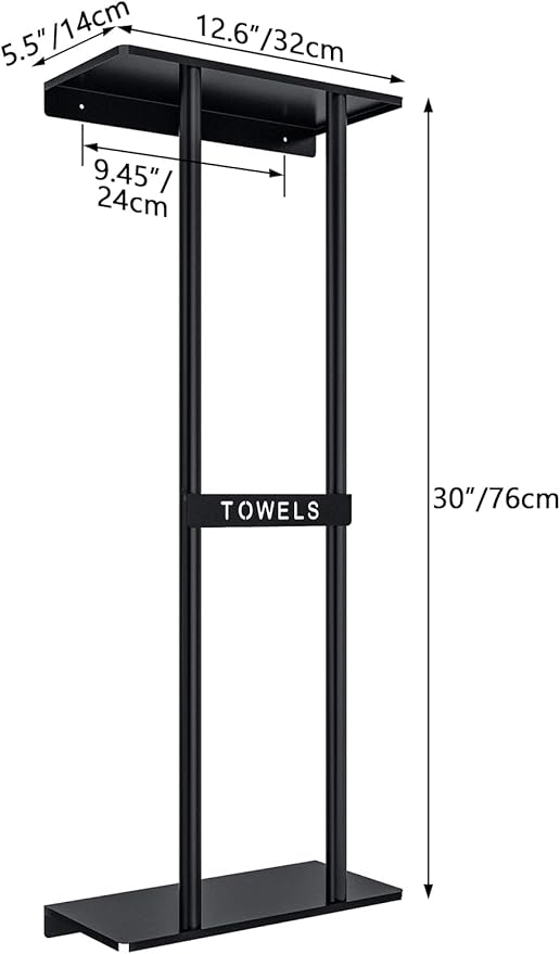 Towel Racks for Bathroom, Bathroom Towel Storage Wall Mounted 30 inch with Shelf Can Holds 6 Large Towels, Wall Towel Rack for Rolled Towels, Black