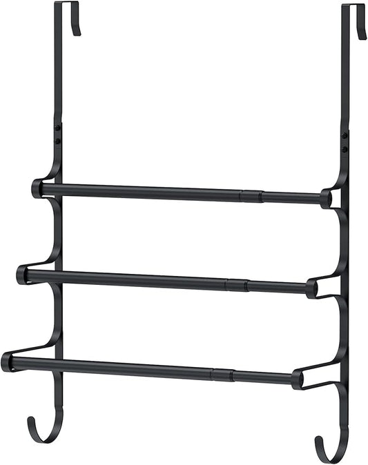 Over The Door Towel Rack, Over Door Towel Rack for Bathroom Door, Triple Towel Storage Holder with Hooks (Matte Black)