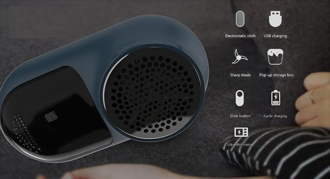 Rechargeable Fabric Shaver, Magictec Lint Remover Sweater Defuzzer Lints Fuzzs Pills Pilling Trimmer for Clothes and Furniture -Battery Operated Blue