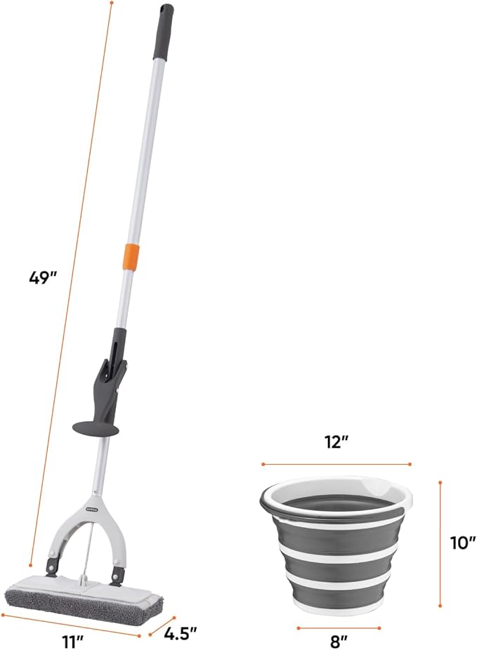 Superio Miracle Microfiber Mop with Telescopic Handle & 2-Gallon Collapsible Bucket - Lightweight Cleaning Set for Floors, Walls, Car Wash, Camping & More - Grey
