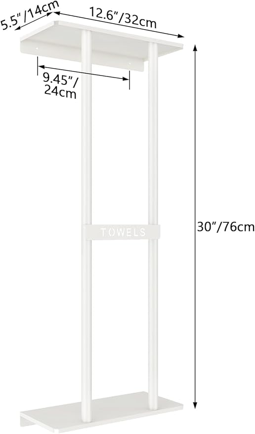Wall Towel Rack for Rolled Towels, Towel Storage for Small Bathroom Can Holds 6 Large Towels, 30 inch Towel Racks with Shelf, White