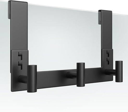 WUIVIUT Over The Door Hooks, Towel Racks for Bathroom, Glass Shower Door, Heavy Duty Rack Hooks for Robe, Coat (3 Hook, Fits 3/8'' Thick)