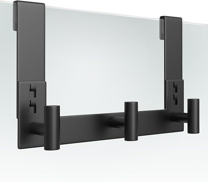 WUIVIUT Over The Door Hooks, Towel Racks for Bathroom, Glass Shower Door, Heavy Duty Rack Hooks for Robe, Coat (3 Hook, Fits 3/8'' Thick)