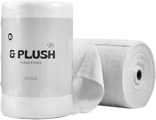 & PLUSH Microfiber Cleaning Cloth Roll - 85 Pack, Tear Away Microfiber Towels, 12" x 12", Reusable, Washable, Streak Free, Ultra Absorbent Dish Rags for Car, Home, Garage or Shop (Grey)
