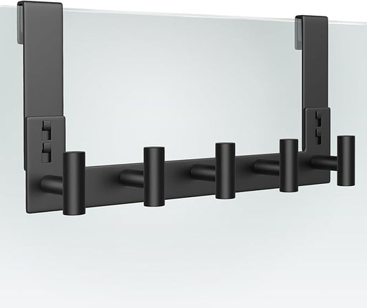 WUIVIUT Over The Shower Wall Hook, Towel Racks for Glass Shower Door, Heavy Duty Rack Bathroom Hooks for Robe, Coat (5 Hook, Fits 3/8'' Thick)