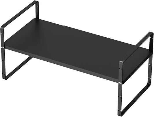 SANNO Expandable Kitchen Shelf Organizers, Stackable Cabinet Shelf Organizer Storage Rack, Countertop Organizer Kitchen Pantry Cupboard Pantry,Black, 10" W, 1 Pack