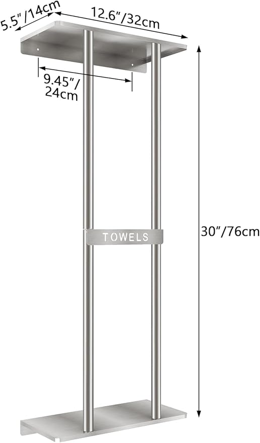 Bathroom Towel Storage for Bathroom, Wall Towel Rack for Rolled Towels, 30 inch Towel Holder Wall Mounted with Metal Shelf Can Holds 6 Large Towels, Brushed Nickel