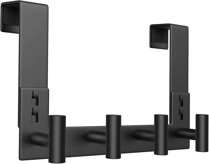 WUIVIUT Door Towel Rack, Wooden Door Metal Hook, Heavy-Duty Storage Clothes Hanger, Outerwear Backpack (4 Hook, Fits 1-3/4'' Thick)