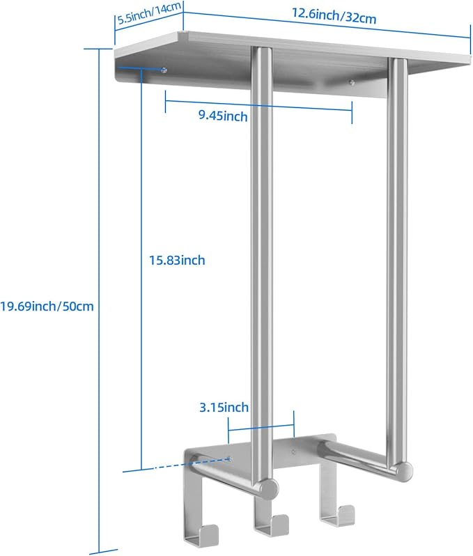 Towel Racks for Bathroom Wall Mounted, Bethom Towel Rack with Shelf and 3 Hooks, Brushed Nickel Towel Storage Holder Wall for Large Rolled Towels