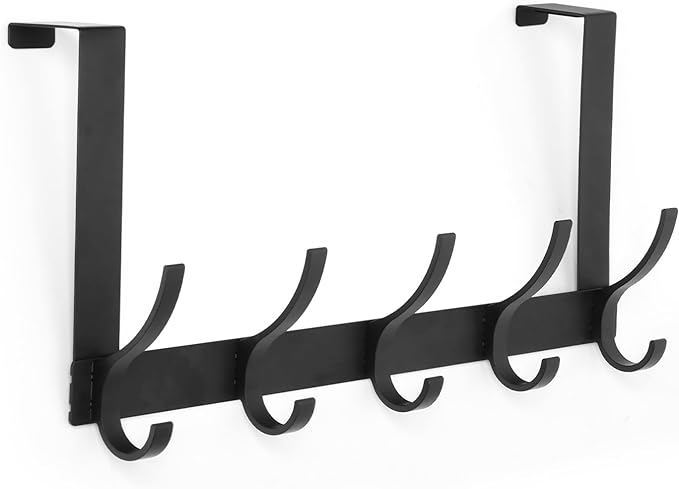 Over The Door Hooks, Door Hanger Hooks for Hanging, Over The Doors Towel Racks for Bathroom with 10 Coat Hook, Coat Rack Bathroom Accessories（1 Pack, Black）