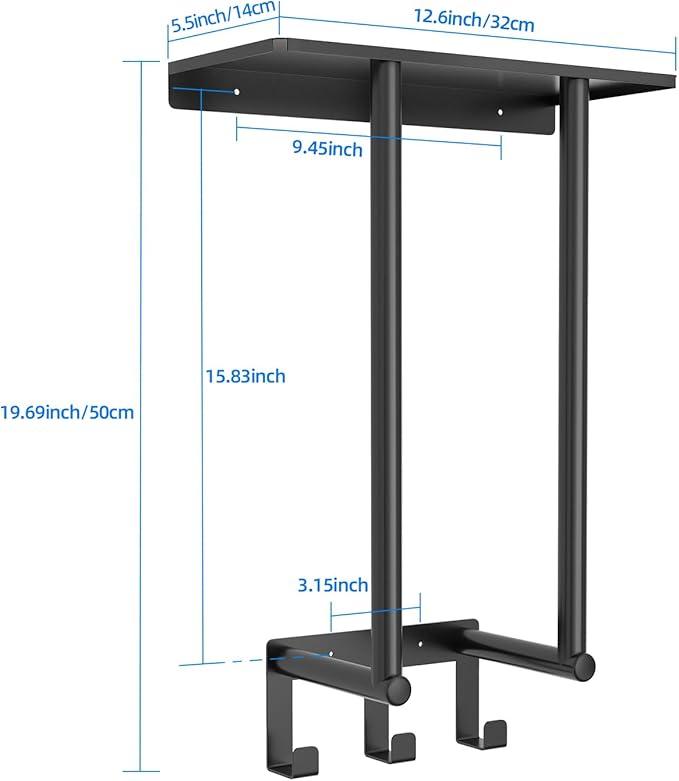 Towel Racks for Bathroom, Bathroom Towel Rack Wall Mounted with Metal Shelf and 3 Hooks for Small Bathroom, Black