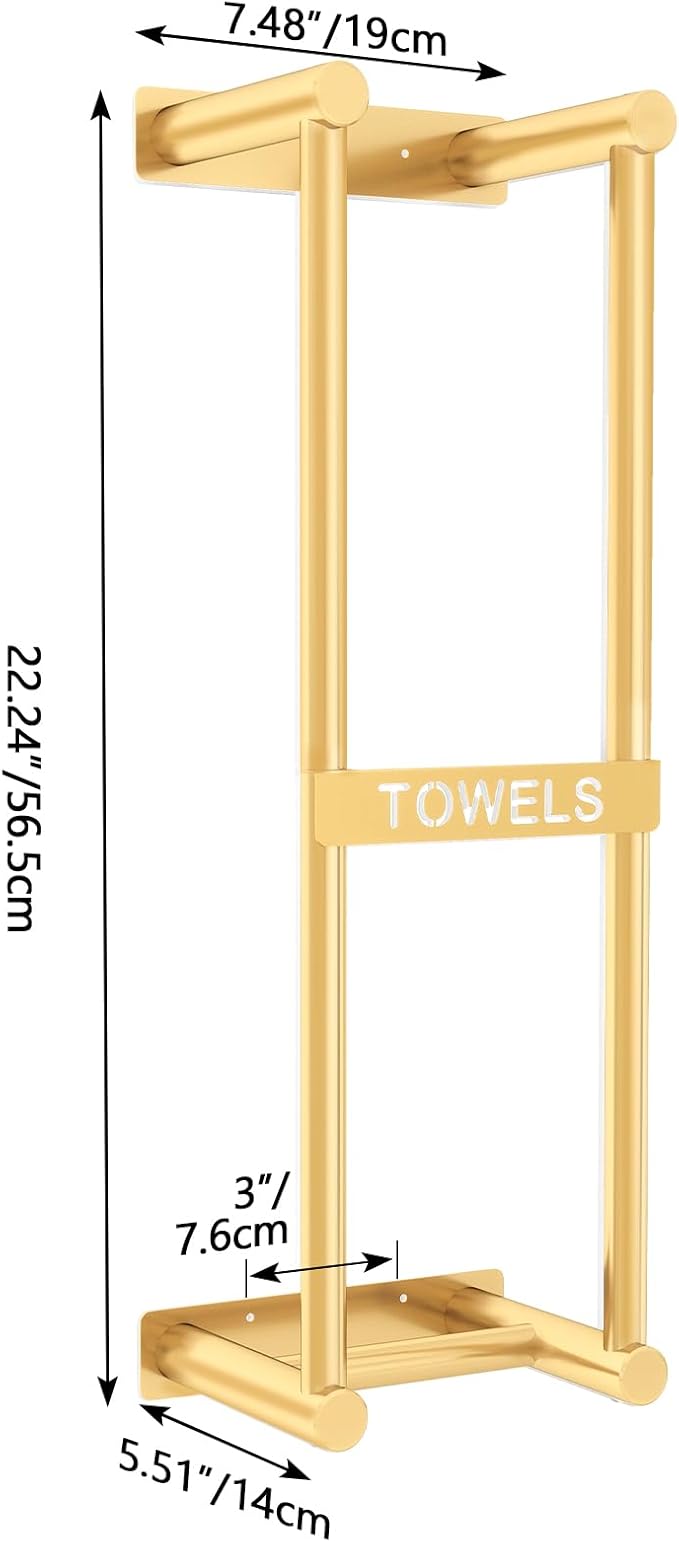 Towel Racks for Bathroom, STWWO Bathroom Towel Storage Wall Mounted, Stainless Steel, 22inch, Gold