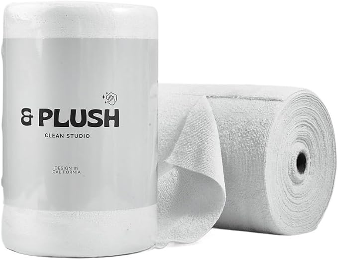 & PLUSH Microfiber Cleaning Cloth Roll - 100 Pack, Tear Away Microfiber Towels, 12" x 12", Reusable, Washable, Streak Free, Ultra Absorbent Dish Rags for Car, Home, Garage or Shop (Grey)