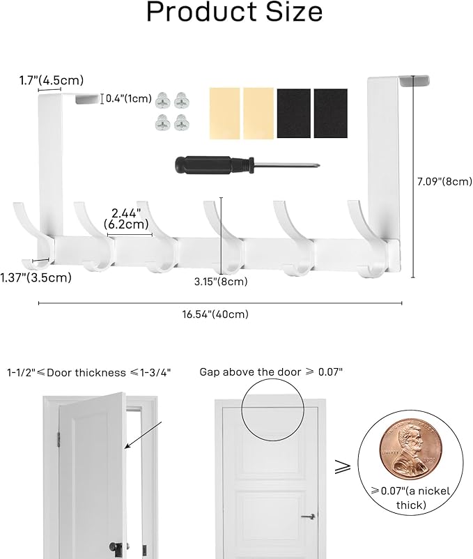 Over The Door Hooks, Door Hanger Hooks for Hanging, Over The Doors Towel Racks for Bathroom with 10 Coat Hook, Coat Rack Bathroom Accessories（1 Pack, Silver）