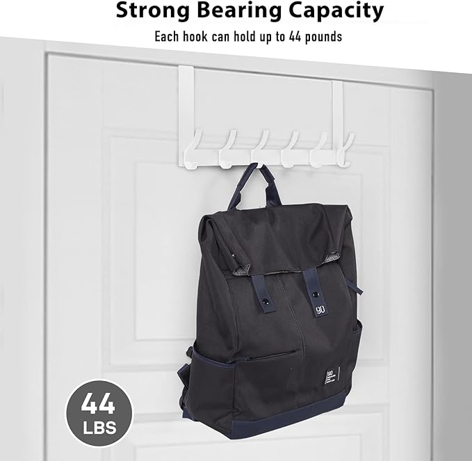 Over The Door Hooks, Door Hanger Hooks for Hanging, Over The Doors Towel Racks for Bathroom with 12 Coat Hook, Coat Rack Bathroom Accessories（1 Pack, White）