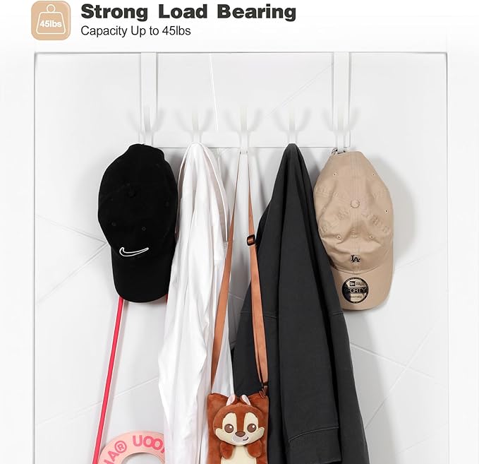 Over The Door Hooks, Door Hanger Hooks for Hanging, Over The Doors Towel Racks for Bathroom with 10 Coat Hook, Coat Rack Bathroom Accessories（2 Pack, White）