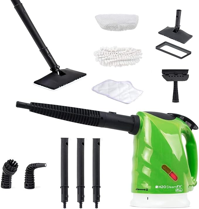 H2O SteamFX Pro Handheld Steam Cleaner with 12 Accessories – Multipurpose Steam Mop for Floors, Carpets, Upholstery, and Outdoor Surfaces, Ideal for Deep Home and Patio Cleaning