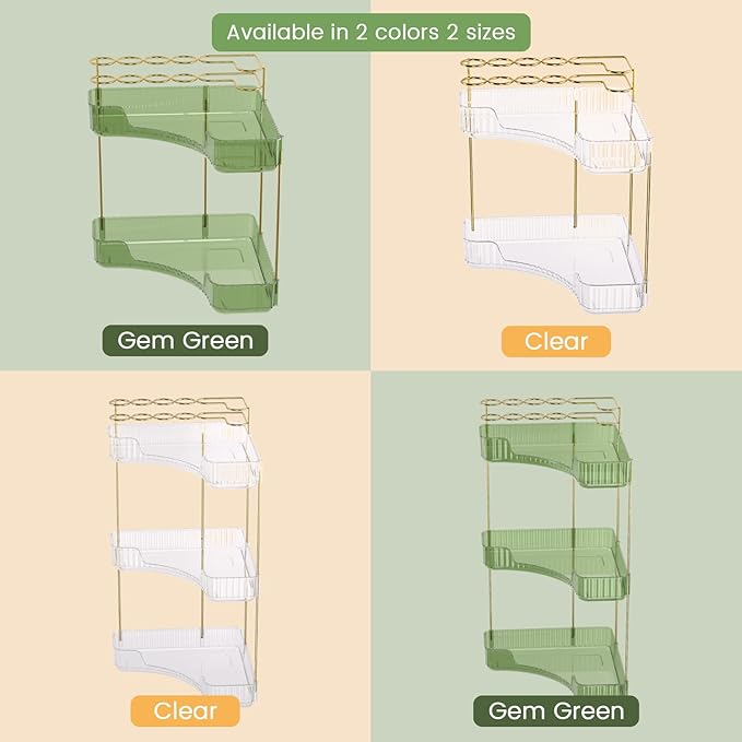 NATURE'S SOURCE Makeup Organizer for Vanity, 3-Tier Corner Bathroom Organizer Countertop with Makeup Brush Holder, Corner Counter Storage for Bathroom, Dresser, Kitchen（Clear