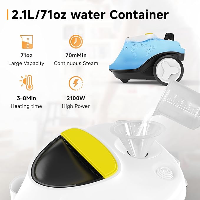 Steam Cleaner, with 27 Accessories, 2000W Portable Household Steamer, with 2.1L Tank and 6M Extra-Long Power Cord for Floor Cleaning,Tile, Carpet, Furniture, Upholstery, Grout, Kitchen, Car (white)