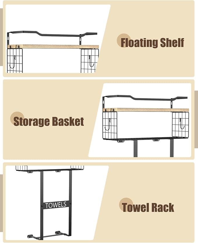 Towel Racks for Bathroom Wall Mounted - Bath Wall Towel Holder Set Above Toilet Storage, Rolled Towel Shelf Organizer for Small Bathroom, Wood Vertical Towel Rack for Bathroom Wall Decor