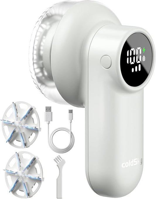 coldSky Rechargeable Fabric Shaver, Lint Shaver with Digital Display, Sweater Shaver with 6-Leaf Blades and Safety Lock, 3-Speeds Defuzzer Remove Fuzz, Pills from Clothes, Furniture, Sofa, Light Grey