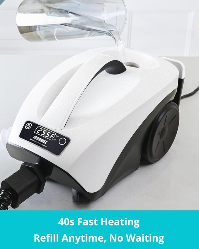 Steam Cleaner: 40s Fast Heating-0.66Gal (2.5L) Large Tank-21 PCS Kit-No Cooling-Refill Anytime-Detachable Hose Multi Portable Steamer Mop for Home Car Bed Furniture Tile Grout Floor Cleaning