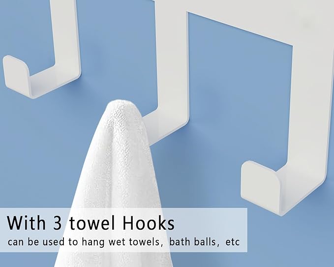 Towel Racks for Bathroom White, Bathroom Towel Rack with Shelf and 3 Hooks Wall Mounted, Towel Storage Rack for Small Bathroom