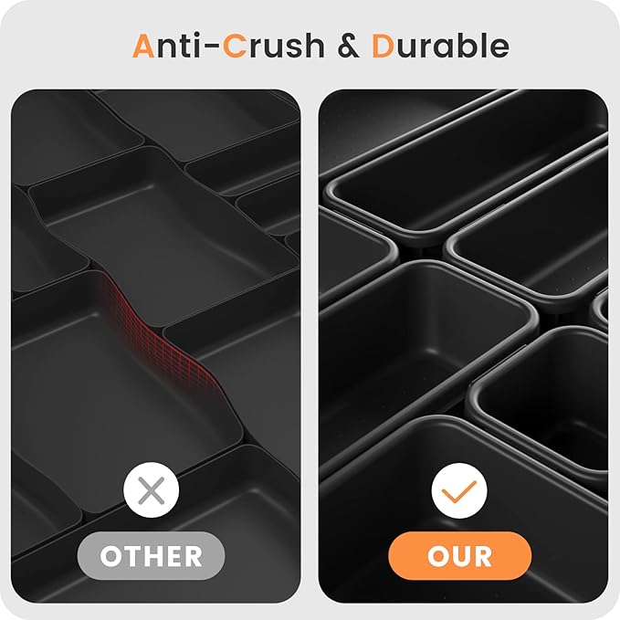 A-LuGei 【𝟮𝟮𝗣𝗖𝗦】 Plastic Black Desk Drawer Organizer, Bathroom Organizers and Storage, Makeup Organizer, Organization and Storage Bin Container for Vanity Office Utensils Tool Pantry Cosmetic