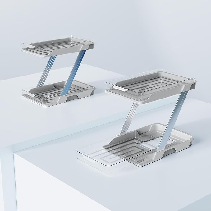 2 Pack Bathroom Organizers and Storage - Multi-Purpose,2-Tier Clear Pull Out Organization for Bathroom,Under Sink,Kitchen,Vanity,Countertop,Cabinet,Pantry & Medicine Cabinet,Grey