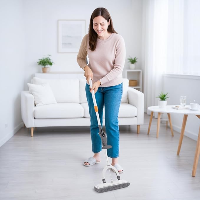 Superio Miracle Microfiber Self-Wringing Flat Mop with Telescopic Handle & Replacement Pad - Lightweight, Heavy-Duty Mop for Hardwood, Tile, Laminate & Walls - Grey